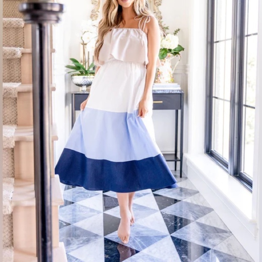 Vici X Destiny POCKETED COLORBLOCK TIERED MIDI DRESS